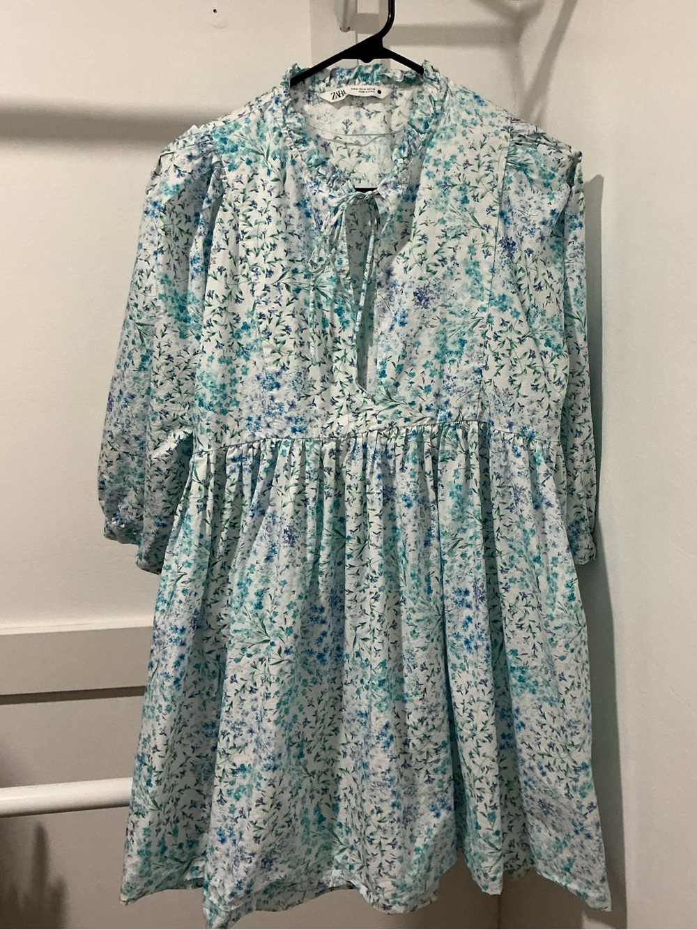 Zara Floral Print Poplin Babydoll Mini Dress